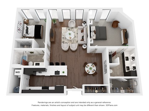 Floor plan for 2 beds, 2 baths, 1306 sqft